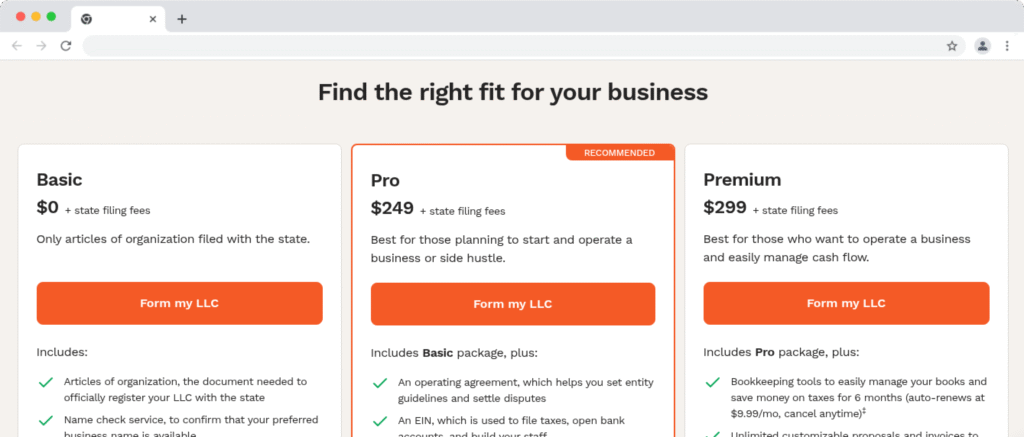choose a pricing option