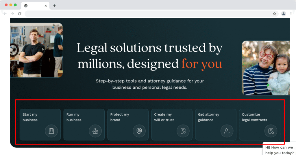 choose a service on Legalzoom